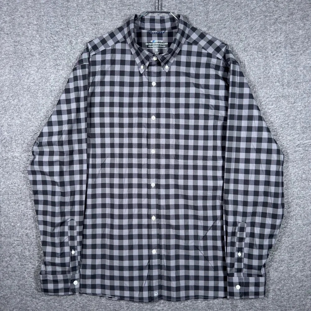 Vineyard Vines Shirt Mens XL Grey Gingham‎ OTG Performance Brrr Button Down